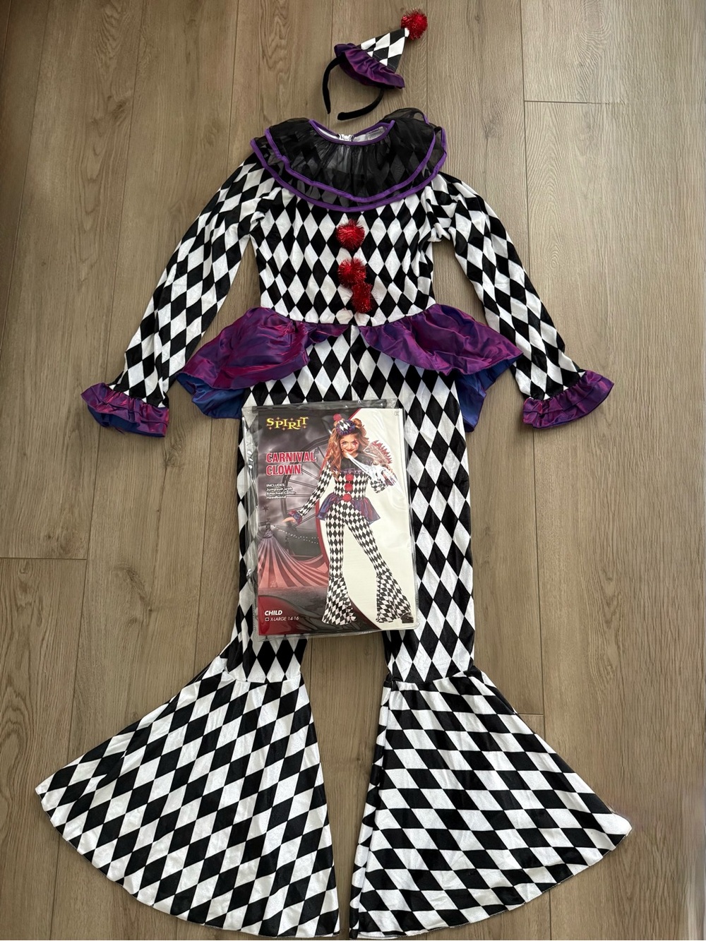 Carnival Clown Kids Costume - Black, White & Purple Harlequin from Spirit